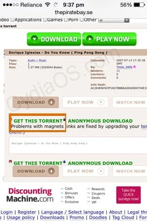 Press down on the "GET THIS TORRENT" option highlighted with orange until you get copy option.