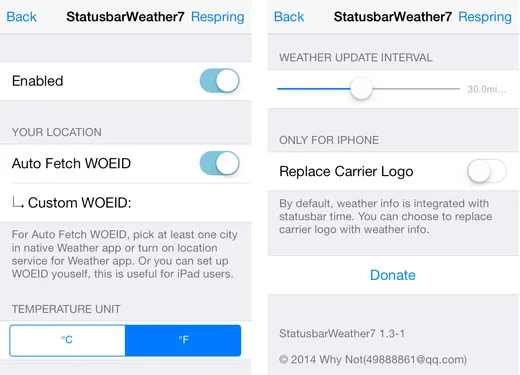 StatusBarWeather 7 Free Cydia Tweak