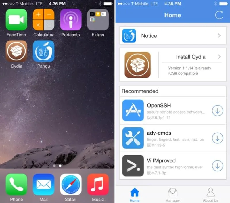 Pangu app after jailbreak iOS 8.1