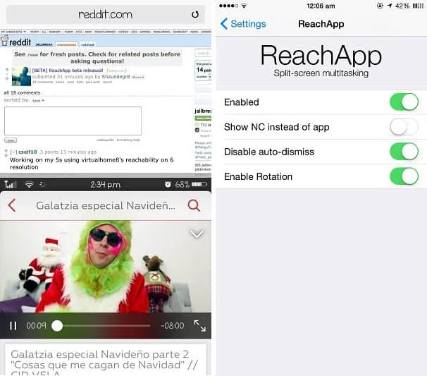 ReachApp iOS 8 Cydia tweak