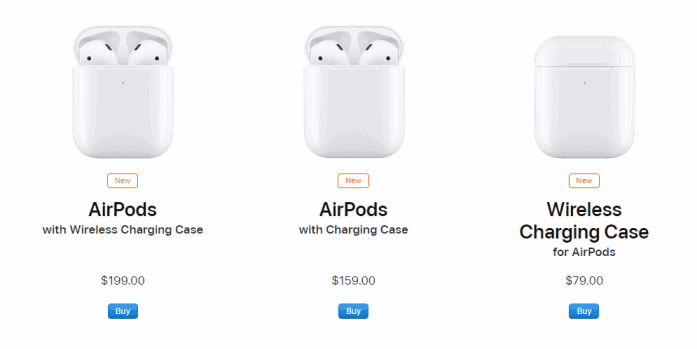 The pricing of AirPods 2 and Price of Wireless Charging Case