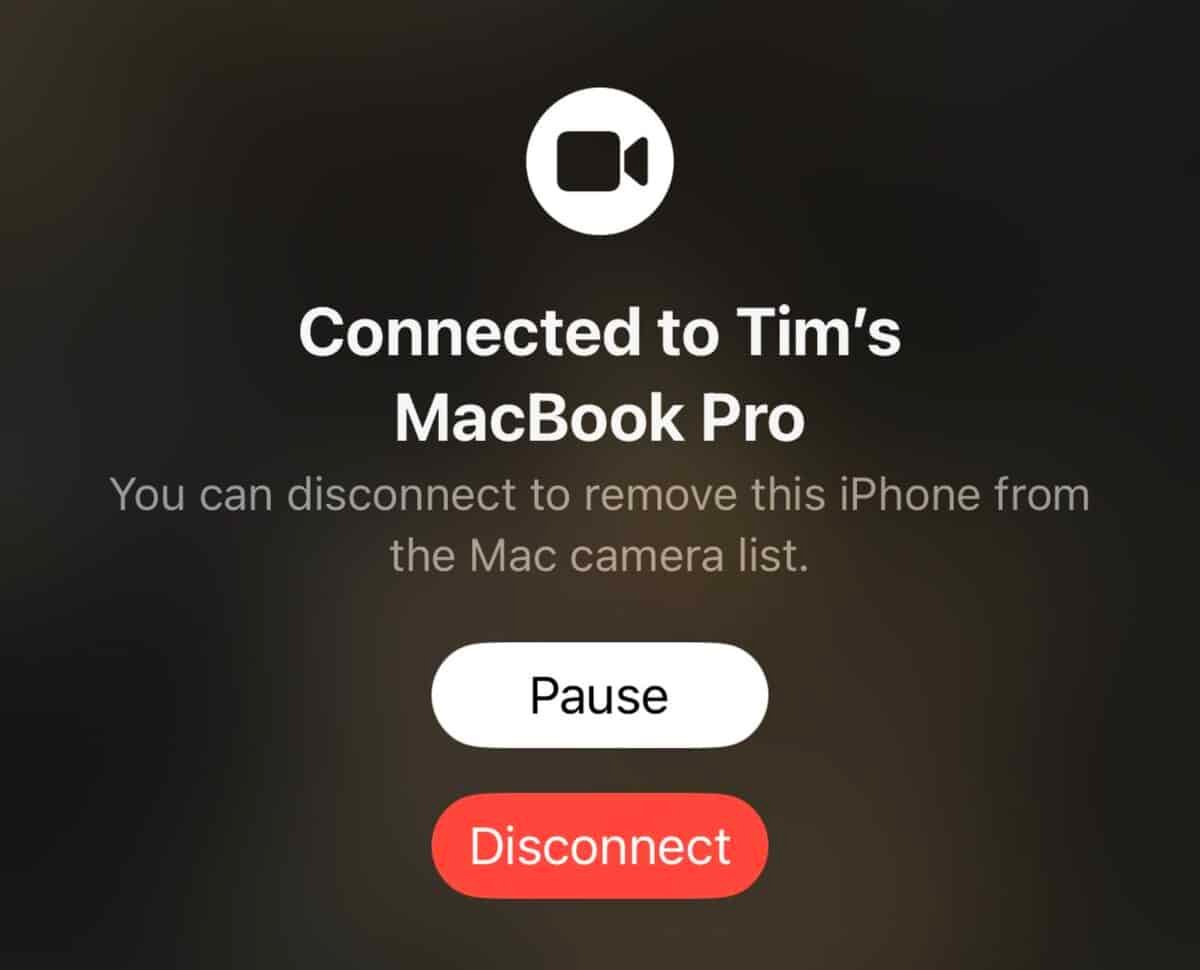screen of continuity camera on FaceTime
