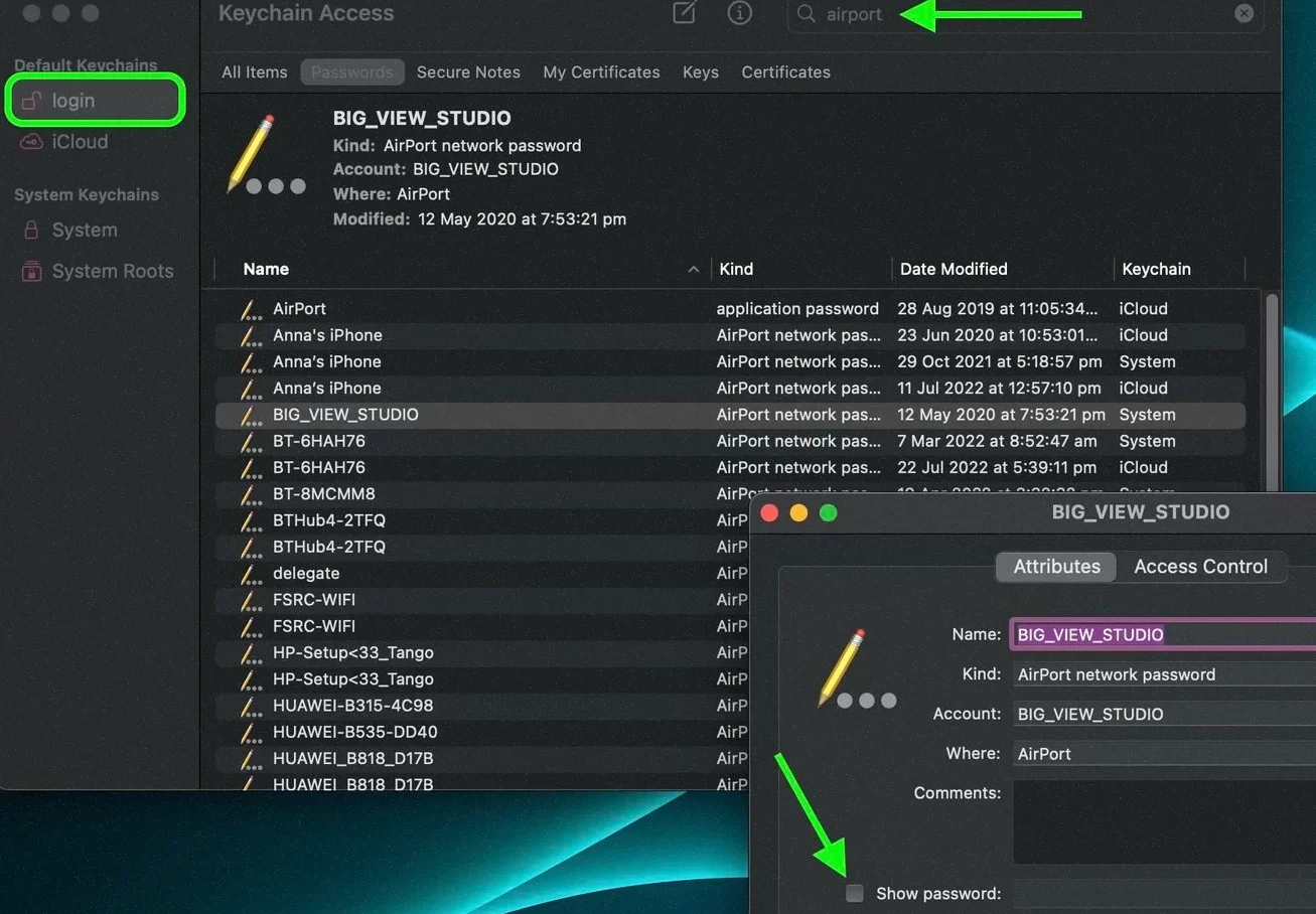 Select the name of the Wi-Fi network to view password